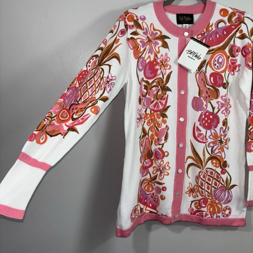 Bob Mackie Wearable Art Floral Cardigan size XS NEW
